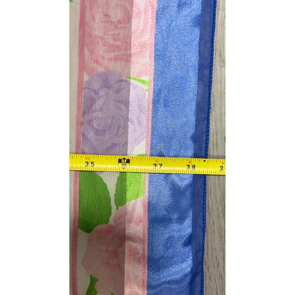 Vintage Floral Square Scarf Women OS Blue Rose Striped Sheer Boho Made in Korea - Picture 4 of 6